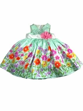 NWOT Nannette Mint Floral Party Dress with Pink Flower Accent, Size 3/6M